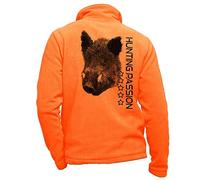 Pets-easy Fleece Jacket with Wild Boar and Hunting Passion - Hunting Clothing Personalised with Game, mens, Orange, XXXL