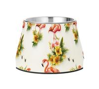Pets Food Bowl Elevated Stainless Steel Cats Basic Bowls for Dogs Cats Rabbits Birds Comfort Feeding Art Flamingo
