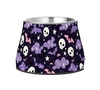 Pets Food Bowls Enhanced Stainless Steel Cat Food Dishes for Small Pet Whisker Fatigue Purple Clouds Bats and White Skulls