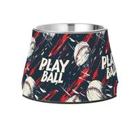 Pets Food Bowls Non Slip Stainless Steel Pets Dish Bowl for Loving Pet Whisker Relief Baseball Theme Urban Street Sport Style (4)