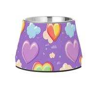 Pets Food Bowls with Stand Stainless Steel Cats Basic Bowls for Medium Dogs Comfort Feeding Colorful Hearts Rainbow Purple