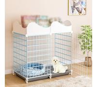 Pet's Home, Dog Cage With Storage Bar, Cage With Tray, Removable Diy Fence, Two Colors to Choose From, Suitable for Kittens, Puppies(Blue 61x75x39cm)