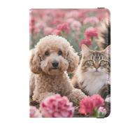 Pets in Pink Flower Field Travel Wallet Leather Passport Holder Large Capacity Money&Card Wallet for Men Trip Essentials