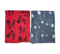 Pets Instinct Small Soft Fleece Fish Print Pets Cat Kitty Kittens Blanket Cat Bed Blankets 80 x 60 cm (Pack of 2 Grey & Red Cat Blankets)
