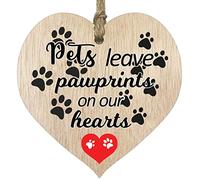 Pets Leave Pawprints On Our Hearts, Hanging Wooden Heart Sign Plaque