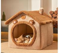 Pet's Own Cottage Bear-Themed Cat House, All-Season Washable Pet Bed with Non-slip Bottom, Extra Large Space, Complimentary Electric Blanket