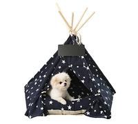 Pets Teepee Lace Dogs Tent Stripes Zebra Pattern Removable and Washable Cats Tents Dog/Cat Bed Play House with Cushion Washable Canvas Puppy Play Kennel Canopy Easy Assemble (Color : Navy Blue Stars