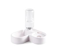 Pets Water and Food Bowl Set, Dual Purpose Dog Cat Double Bowls with Automatic Water Bottle for Home Space Saving Damp Proof Love Shape Design PP Material 500ml Capacity