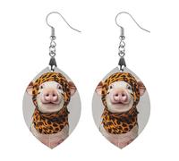 Pets Wearing Leopard Print Wooden Earrings for Women, Vintage Elegant Wood Jewelry, Lightweight Earrings for Wedding, Party, Everyday Jewelry Gift, Love, Wood, wood