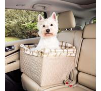PetSafe Happy Ride Dog Safety and Pet Booster Seat for Cars, Trucks and 4X4s - Included Seat Belt Tether - Durable Liner is Machine-Washable and Easy to Clean - Quilted Tan