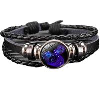 PETSBURG Zodiac Signs Spirit Bracelet, Handmade Woven Multilayer Adjustable 12 Constellation Zodiac PU Leather Bracelets Unisex, Glow in the Dark Zodiac Jewelry Gifts, Unisex (Aquarius)