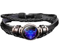 PETSBURG Zodiac Signs Spirit Bracelet, Handmade Woven Multilayer Adjustable 12 Constellation Zodiac PU Leather Bracelets Unisex, Glow in the Dark Zodiac Jewelry Gifts, Unisex (Taurus)