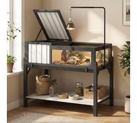 PetsCosset Indoor Tortoise Habitat with Storage Shelf & Adjustable Metal Light Stand, Modern Tortoise Enclosure with PVC Shelter, Elevated Tortoise Table for Sulcata, Hermann's & Russian Tortoises