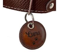 Petsen Custom, Leather ID Dog Tag for Pets Engraved | Personalised Dog Tag | Cat Tag | Colour: Vintage Brown