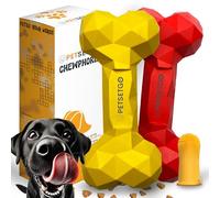 PetSetGo 2 PACK Indestructible Dog Chew Toy for Aggressive Chewers, Long Lasting Natural Tough Toy for Boredom, Dog Teething relief, Chew Toy for Small, Medium and Large Dogs (Red, Yellow)