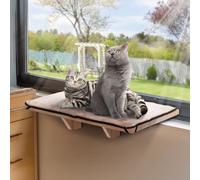 PETSFIT 2 Cats Design Cat Window Perch, Cat Hammock Window Seat with Natural Wood &Removable Fleece Mat for Large Cats, Easy to Adjust&Assemble Cat Bed for Windowsill, Bedside and Drawer