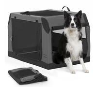 Petsfit 36" Dog Car Crate Adjustable Compatibility Perfect for Travel and Easy to Assemble 3 Door Design Soft Folding Grey