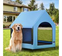 Petsfit 36 Inch Elevated Dog House, Waterproof Portable Canine Home with Detachable Top for Indoor/Outdoor Use, Includes Elevated Bed for Dogs, Blue