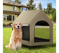 Petsfit 36 Inch Elevated Dog House, Waterproof Portable Canine Home with Detachable Top for Indoor/Outdoor Use, Includes Elevated Bed for Dogs, Brown