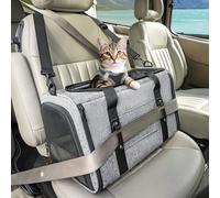 Petsfit Cat Car Carrier, Cat Travel Carrier with Upgraded Patented Car Buckle, Portable DogTransport Carrier,Kitten Travel Carrier with Shoulder Strap&Removable Mat,Grey