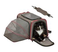 Petsfit Cat Carrier Expandable Airline Approve Pet Carrier,Soft Portable Dog Carrier with Removable Mat for Small Dogs and Cats, Dark Grey, M:43x28x28cm