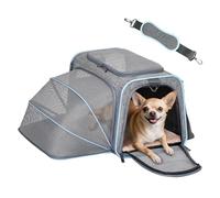 Petsfit Cat Carrier Expandable Dog Car Carrier for Medium Dogs, Expandable Pet Carrier Airline Approved Soft-Sided(Grey and Blue Trim) 18"x11"x11"