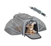 Petsfit Cat Carrier Expandable Dog Carrier Only For Small Dogs Or Tiny Pets, Expandable Pet Carrier Airline Approved Pet Carrier, Soft-Sided Two Extension 16"x10"x9" Blue(Two Extension)