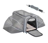 Petsfit Cat Carrier Large, Expandable Pet Carrier Two Sides ，Soft Transport Foldable Bag with Fleece Mat, Top Open Dog Carrier,Grey