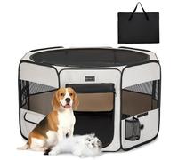 PETSFIT Cat Playpen, Anti-Leakage Bottom, Foldable, Collapsible Puppy Pen, Chewproof Design, Dog Pen Indoor, M: 92 × 84 × 53 cm, Beige