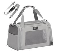 PETSFIT Cat Travel Carrier with Extendable Fleece Mat, Pet Carrier Airline Approved with Safety Leash for Puppy Up to 12 Lbs (44 * 26.5 * 27CM, Grey)