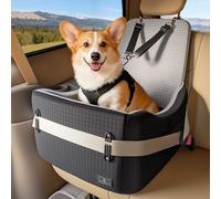 PETSFIT Dog Car Seat for Small Dogs up to 35 lbs - Patented Safety Buckle System with Dual Adjustable Tether Leashes, 5" Egg Crate Foam Booster, Fully Detachable Washable Cover (Black & Grey)