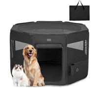 PETSFIT Dog Pen Indoor, Anti-Leakage Bottom, Foldable, Collapsible Puppy Play Pen, Chewproof Design, Dog Playpen Indoor, 116 × 106 × 72 cm,Black
