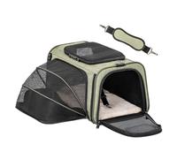 Petsfit Expandable Pet Carrier Airline Approved, Soft-Sided Portable Cat Carrier Dog Carrier, with Removable Plush Mat, Locking Safety Zippers and Pockets, green