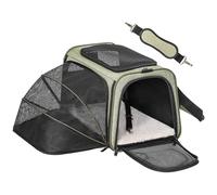 Petsfit Expandable Pet Carrier, Soft-Sided Portable Cat Carrier Dog Carrier, with Removable Plush Mat, Locking Safety Zippers and Pockets,Green,Medium