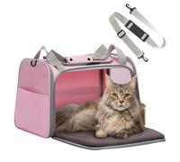 Petsfit Large Cat Carrier Up to 12KG, Pet Carrier with Extendable Fleece Mat,Small Dog Travel Bag Carrier with Safety Leash for Puppy for Car Use, Pink Cat Carrier
