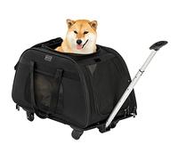 PETSFIT Large Pet Carrier with Wheels for 2 Small Dogs/Multiple Kittens/Medium Dogs with Adjustable Safety Rope and Waterproof Bottom (