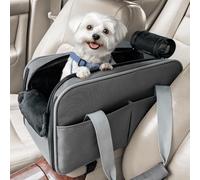 PETSFIT Multipurpose Center Console Dog Car Seat, Airline Approved Dog Car Carrier with Safety Tether and Pockets, Portable Cat Car Seat, Dog Car Seats for Small Dogs, Cats Up to 9 LBS (Deep Grey)