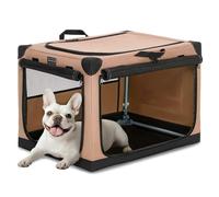 Petsfit Puppy Crate, Adjustable Fabric Dog Crate by Spiral Iron Pipe, Cat Cages Indoor 3 Door Design, Portable Collapsible Dog Crate 66 cm L x 49 cm W x 46 cm H Khaki