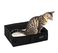 PETSFIT Small Cat Litter Box, Waterproof Bottom, Zipped Top Covered Cat Travel Toilet, Standard Portable Collapsible Litter Carrier for Cats, Leak-Proof, Lightweight Black, 40cm x 30cm x 12cm