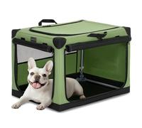 Petsfit Small Dog Crate, Adjustable Fabric Cover by Spiral Iron Pipe, Chew Proof 3 Door Design, Portable Collapsible Dog Crate 66 cm L x 49 cm W x 46 cm H Green