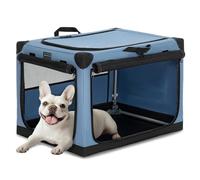 Petsfit Small Dog Crate, Adjustable Fabric Dog Crate by Spiral Iron Pipe, Cat Cages Indoor 3 Door Design, Portable Collapsible 66 cm L x 49 cm W x 46 cm H Blue