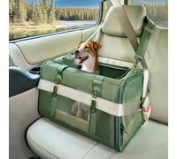 PETSFIT Small Dog Travel Carrier, Large Cat Carrier with Patented Buckle and Soft Padding, Soft-sided Pet Carrier for Puppy, Ideal for Car Road Trips Up to 20 Lbs Green