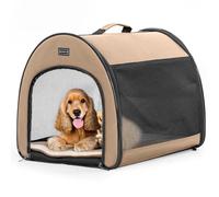 PETSFIT Soft Dog Crate, Cat Travel Carrier- 26.5 Inch Lightweight, Roomy, Easy to Set Up, Portable Pop Up Carrier with Thick Mat, Large Cat Carrier for 2 Cats，Sturdy Soft Sided Dog Crate, Khaki