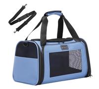 Petsfit Soft-Sided Cat Carrier Travel Bag - Cabin Size (44×26×27cm) Approved for Airlines with Shoulder Strap- Removable Mat for Home & Outdoors &Car - Lightweight for Dogs up to 6kg - Blue
