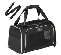 Petsfit Soft-Sided Cat Carrier Travel Bag - Cabin Size (44×26×27cm) Approved for Airlines with Shoulder Strap- Removable Mat for Home & Outdoors &Car - Lightweight for Dogs up to 6kg - Black