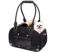 PetsHome Dog Carrier, Pet Carrier, Dog Purse, Foldable Waterproof Premium PU Leather Pet Travel Portable Bag Carrier for Cat and Small Dog Home & Outdoor Small Black