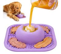 PetsHome Slow Feeder Dog Bowls & Lick Mat for Liquid and Thick Treat, Anti-Slip Dog Lick Bowl with Interactive Rolling Ball, 5/6 Cup Pup Licking Toy for Large Medium Small Dogs and Cats-Large Purple