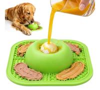 PetsHome Slow Feeder Dog Bowls & Lick Mat for Liquid and Thick Treat, Anti-Slip Dog Lick Bowl with Interactive Rolling Ball, 5/6 Cup Pup Licking Toy for Large Medium Small Dogs and Cats-Large Green
