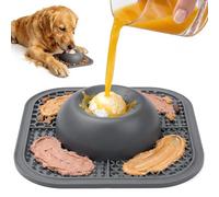 PetsHome Slow Feeder Dog Bowls & Lick Mat for Liquid and Thick Treat, Anti-Slip Dog Lick Bowl with Interactive Rolling Ball, 5/6 Cup Pup Licking Toy for Large Medium Small Dogs and Cats Gray