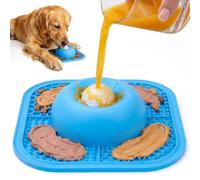 PetsHome Slow Feeder Dog Bowls & Lick Mat for Liquid and Thick Treat, Anti-Slip Dog Lick Bowl with Interactive Rolling Ball, 5/6 Cup Pup Licking Toy for Large Medium Small Dogs and Cats-Large Blue